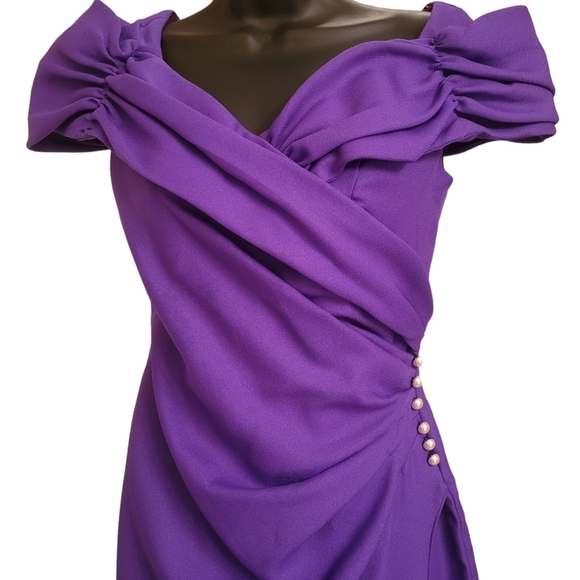 Vintage - Purple Union Label Off the Shoulder Wiggle Maxi‎ Dress - Picture 3 of 9